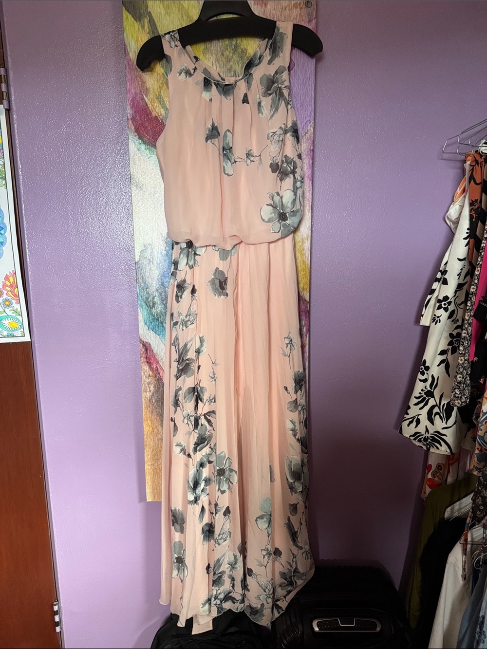 Peach Floral Chiffon Maxi Dress with Blouson Bodice